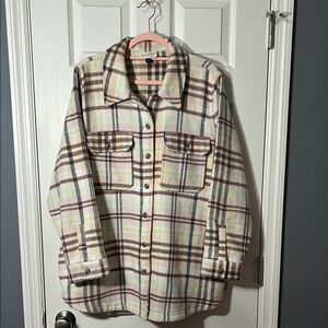 Universal Thread Cream,  Brown Pink and Green Plaid Heavy Jacket /Shaket